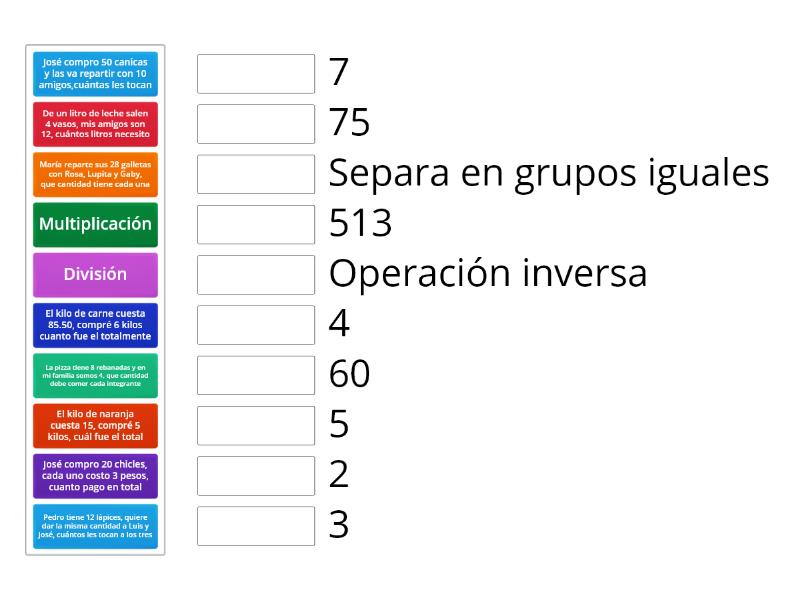 Problemas De Multiplicaci N Y Divisi N Une Las Parejas