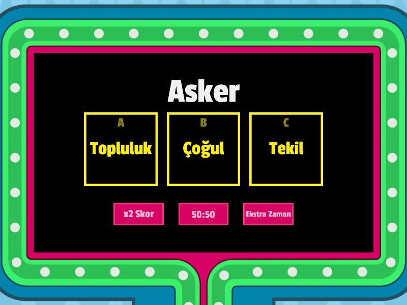 3 Sınıf Tekil Çoğul ve Topluluk İsimleri Gameshow testi