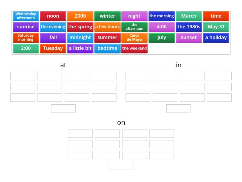 Prepositions Of Time Group Sort