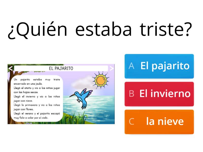 Comprensión de textos El pajarito y Mi cebra Elena Cuestionario