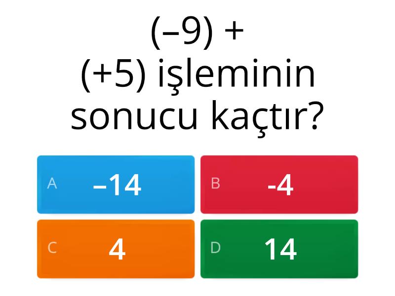 7 sınıf tam sayılarda toplama ve çıkarma işlemi Test