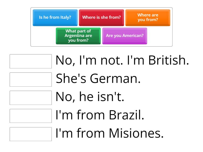 Countries And Nationalities Verb Be Match Up