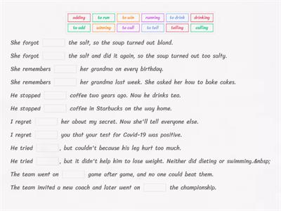 Verb patterns with different meaning ex