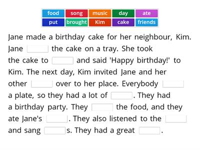 The birthday cake - Fill in the missing words