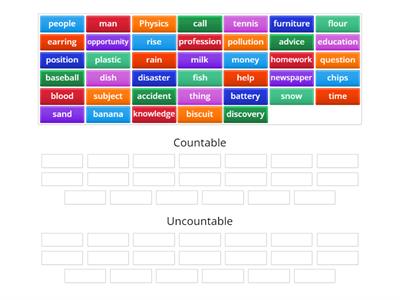 Countable vs Uncountable Nouns – sorting