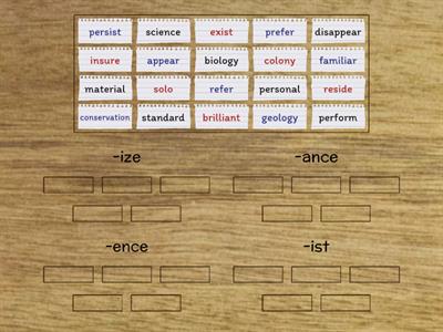 Spelling Suffixes -ist, -ize, -ance, -ence