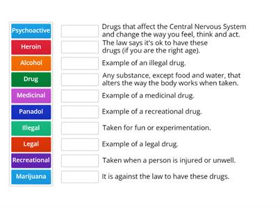 Match Up - Lesson 3 - Broad Classifications of Drugs