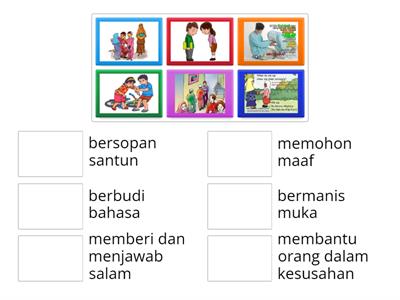 Suaikan perkataan dengan gambar tentang adab -adab mengasihi yang muda dan menghormati orang yang lebih tua. 