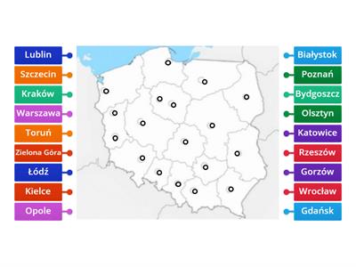 Mapa Polski - miasta wojewódzkie