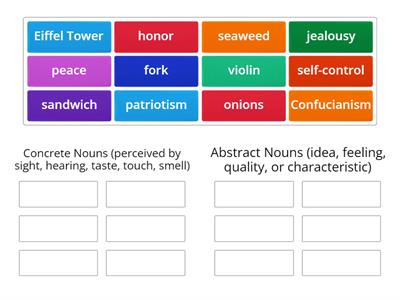 Nouns (concrete vs. abstract) 