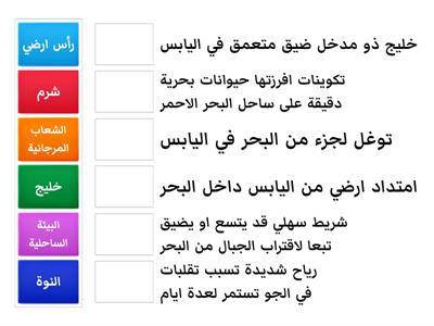 تدريب 2 - درس 1 - الخصائص الطبيعية للبيئة الساحلية - وحدة 2 - جغرافيا - دراسات اجتماعية - صف سادس ابتدائي 