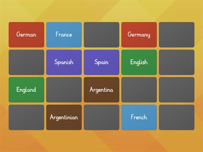 Memory game! Find the nationalities and countries!