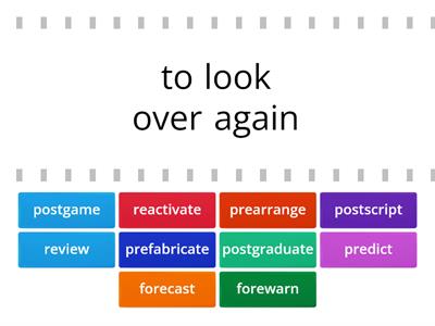 Prefixes re-  pre- post- fore-