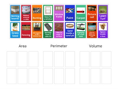 Area, Perimeter & Volume sort cards