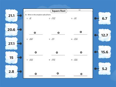Estimating Square Roots and Perfect Squares Wordwall Game