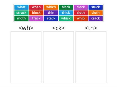 Unit 11 - Read & Sort the Words - wh, ck, th