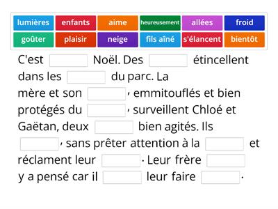 Texte à trous sur Noël