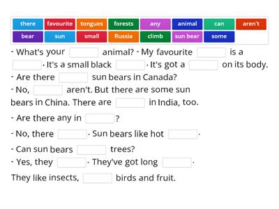 Unit 1: sun bears, text