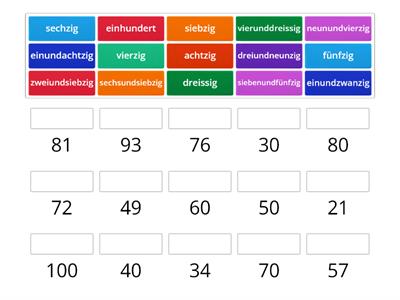 Numerot 20-100, saksa