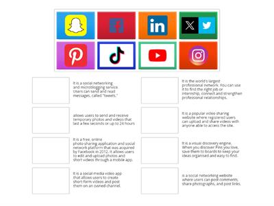 Identify the right definition of various social media apps