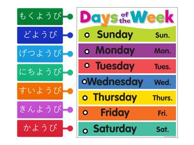 Matching! Day of the week in Japanese ( with Hiragana)