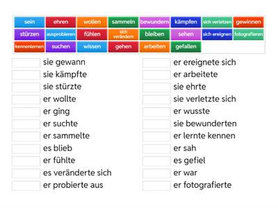 Präteritum. Was passt zusammen? Ordnen Sie zu.