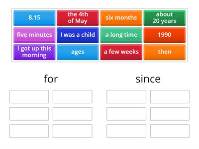 Week 9 Class 1 (Unit 9B): Vocabulary phrases with for and since