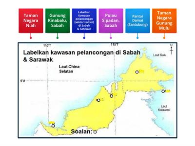 T3  Bab 7.7  Taburan Kegiatan Ekonomi Utama di Malaysia (Labelkan kawasan pelancongan di Sabah dan Sarawak)