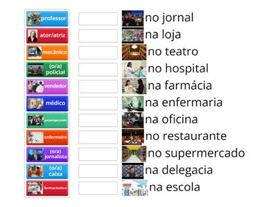 PLE - Relacione as profissões aos locais de trabalho