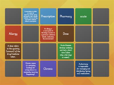 Pairs Game Pharmacy Vocabulary