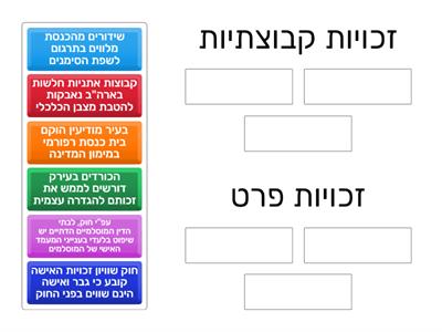 מיינו את ההיגדים לזכויות פרט / זכויות קבוצתיות