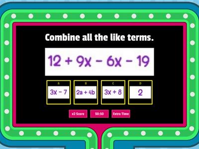 Combining Like terms Game show