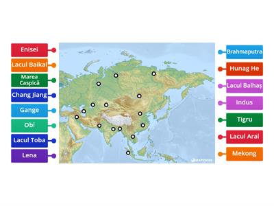 Găsiți fluviile și lacurile Asiei