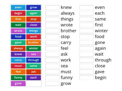 High Frequency Words 200 Game One