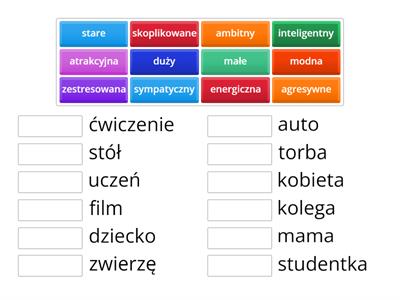 Dopasuj przymiotnik do rzeczownika. Krok Junior 1