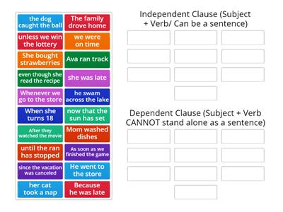 Independent & Dependent Clause Sort