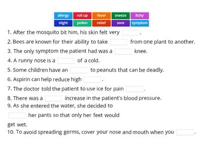 Part 2: General Health Vocabulary Cloze