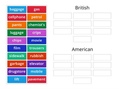Palavras diferentes em ingles britânico e americano