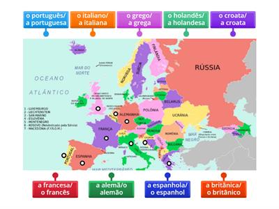 Nacionalidades - mapa da Europa
