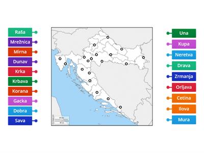 Slijepa karta Hrvatske - rijeke Hrvatske