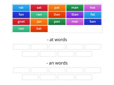 Short Vowel Word Families - at and - an