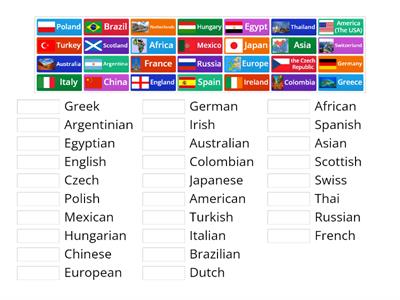  Countries + nationalities