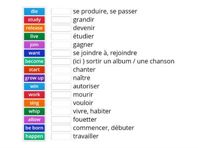 vocabulary - Michael Jackson's life - verbs