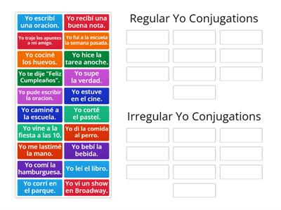 Los verbos en el pretérito: Irregular vs Regular ("Yo" form)