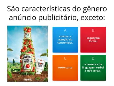   QUIZ GÊNERO ANÚNCIO PUBLICITÁRIO-(Eletivas) 