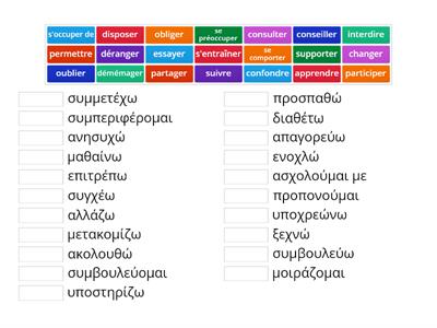 Associer les verbes français et leurs définitions en grec