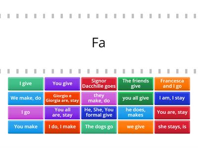 Verbi Irregolari, -ARE: andare, fare, dare, stare (coniugazioni)