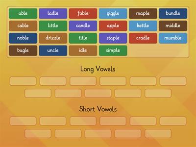 Consonant -le Sort - Read each word, sort words according to the vowel sound in the first syllable. 