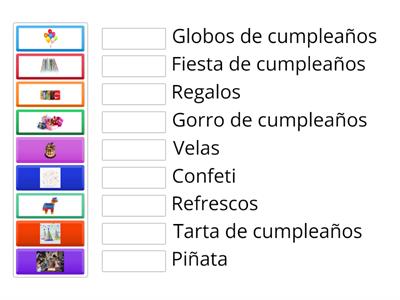 Une las correspondencias Fiesta de cumpleaños