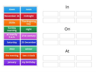 Mofet, Prepositions of Time : In, On, At